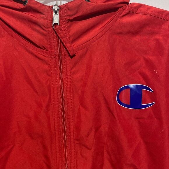Champion Men's Half Zip Logo Pullover Red Hooded Windbreaker Jacket Small - Picture 3 of 9